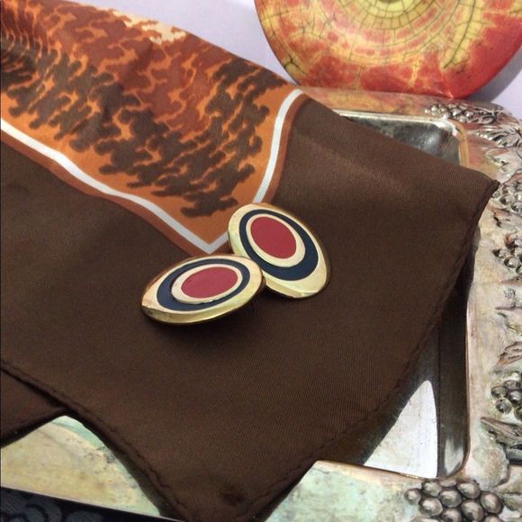 Vintage Brass Earrings with Enamel Studs Pierced 70’s Earrings - Picture 4 of 14